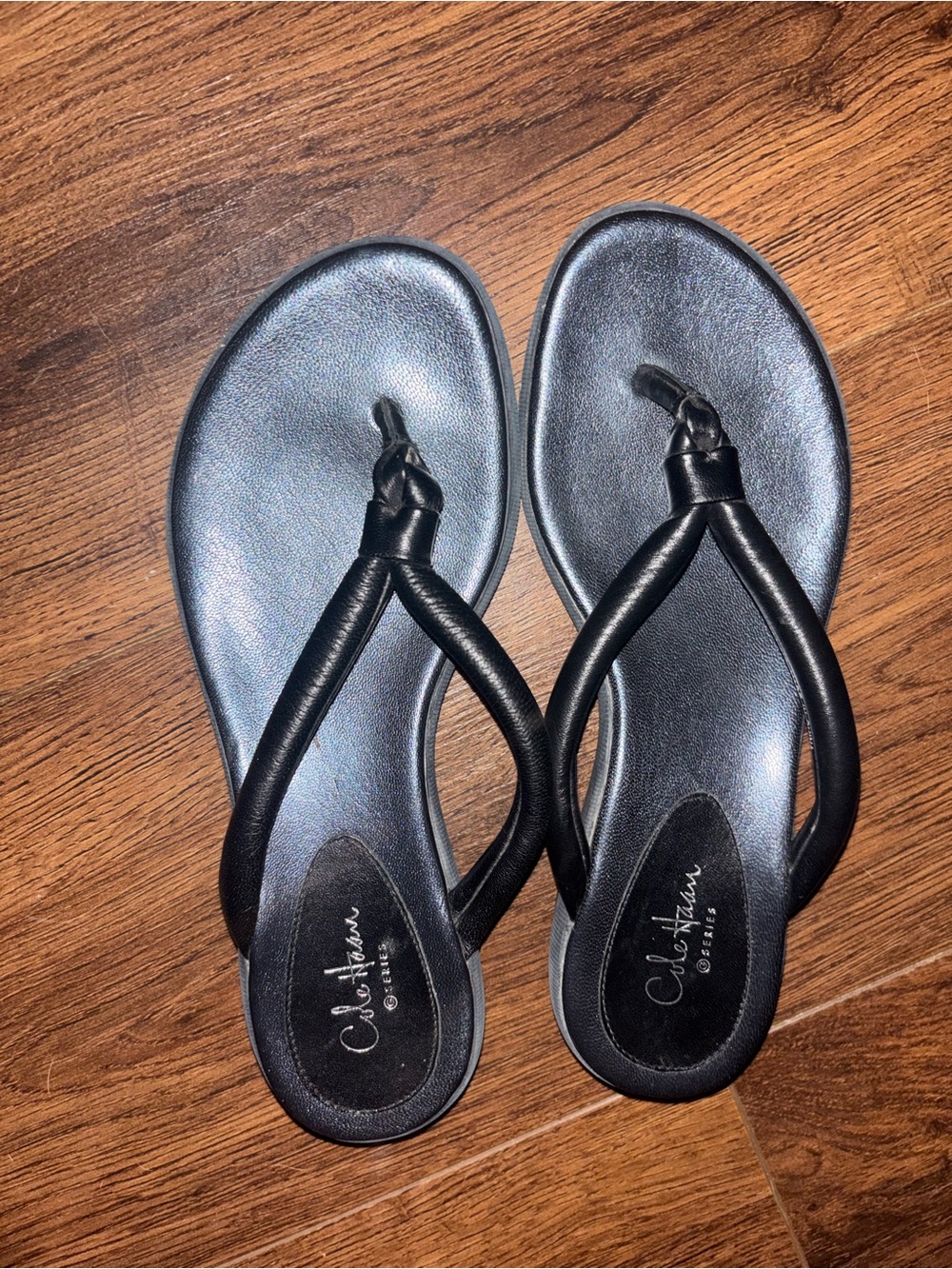 Cole Haan Blue and Black Leather Thong Sandals